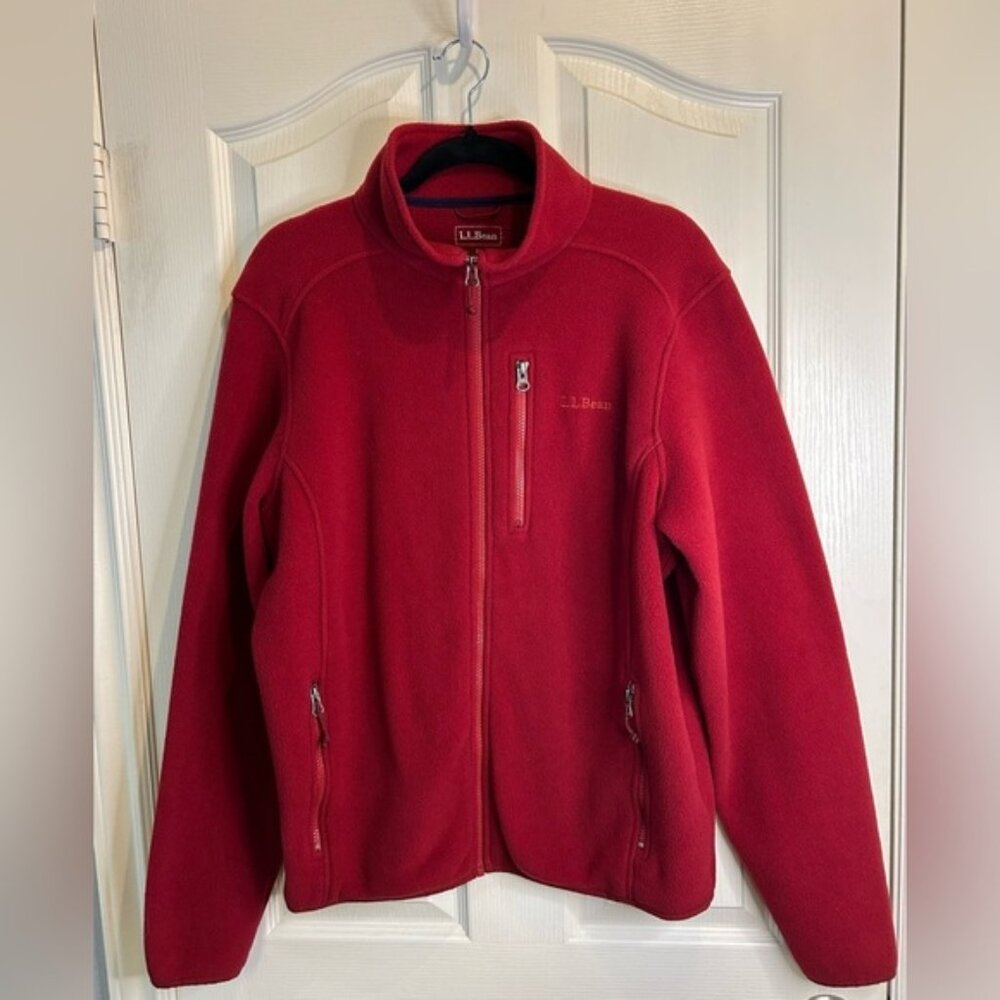 ❤️”L.L. Bean” Red Fleece Full Zip Jacket w/ Pockets Size M❤️